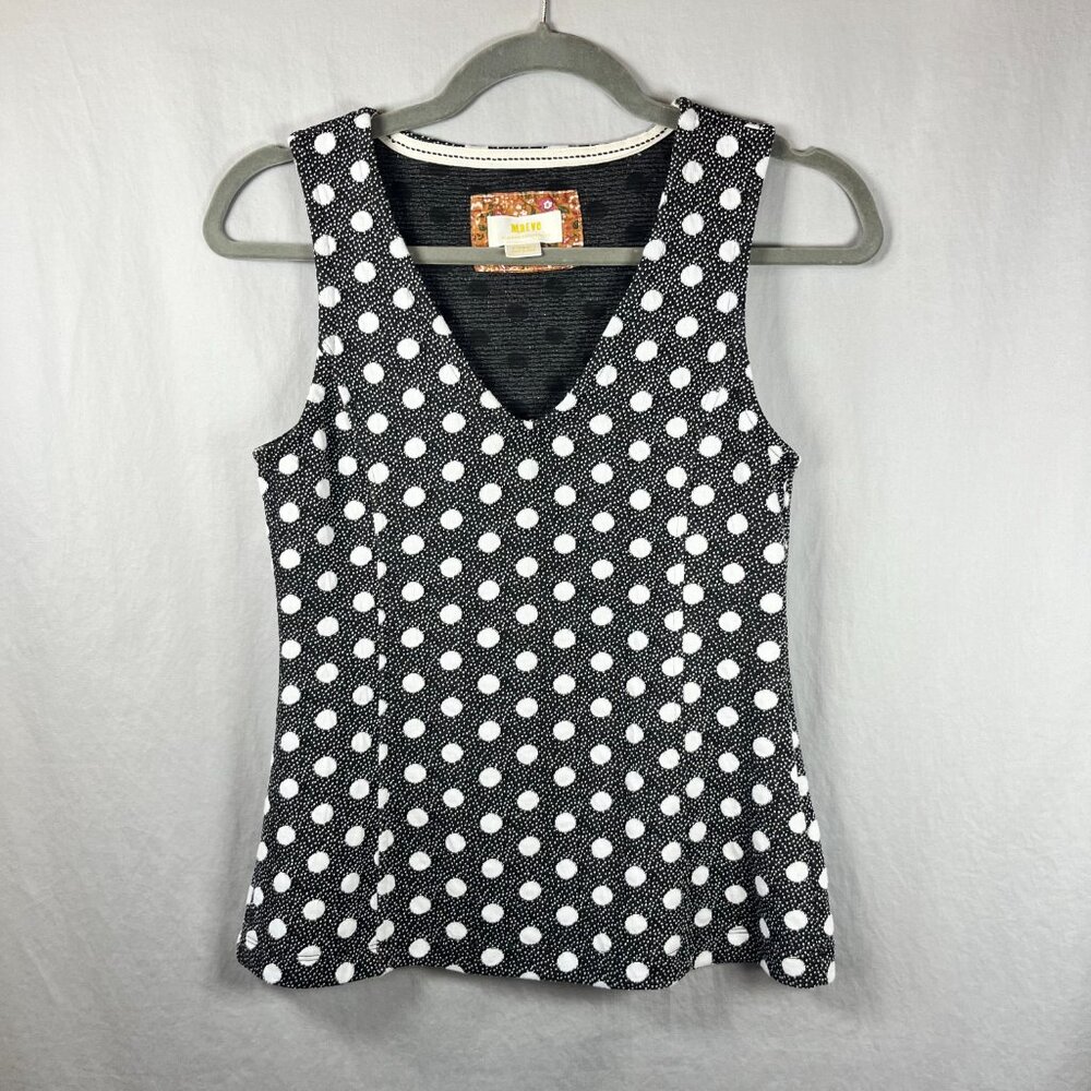 Anthropologie Maeve Black & White Jacquard Polka Dot Sleeveless Top Preppy Girly